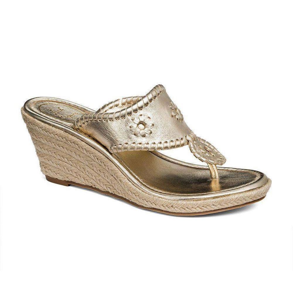 Jack Rodgers Marbella Wedge Sandal in‎ Platinum Gold Size 9M